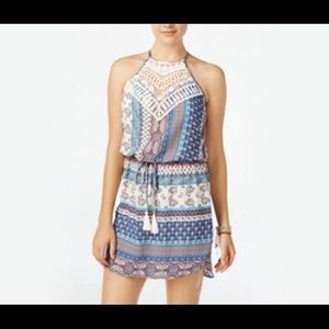 PRINTED HALTER HIGH-LOW DRESS, BLUE MULTI